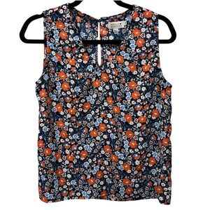 Molly Bracken Orange and Blue Sleeveless Blouse‎ V Neck Floral